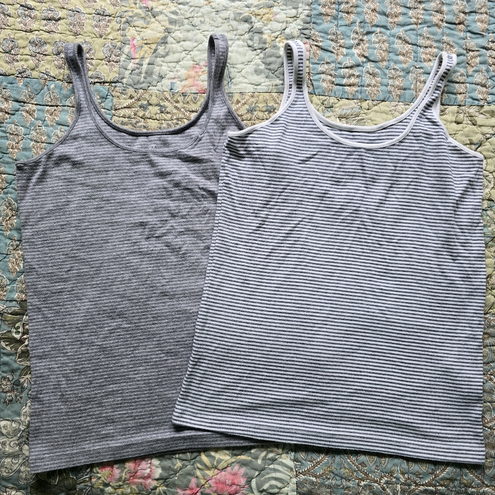 Lot of 2 Lands' End Striped Tank Tops Women's Size Large (12-14)